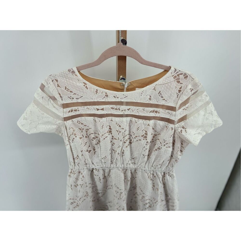 Motherhood Maternity Lace Dress Small White Pleated Short Sleeve Fit Flare - Picture 12 of 13